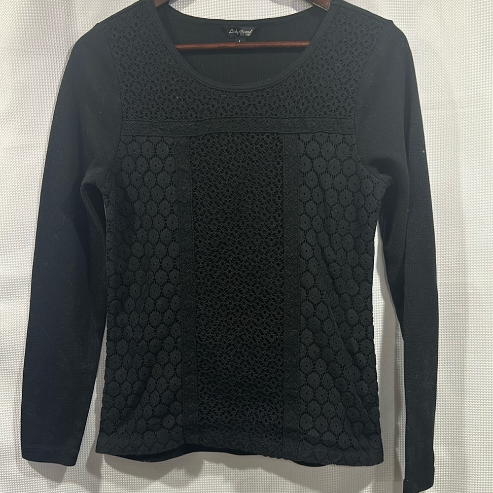 Lucky Brand Black Waffle Knit Sweater – Size Large